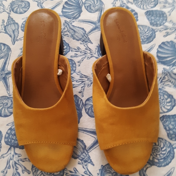 yellow low heel sandals